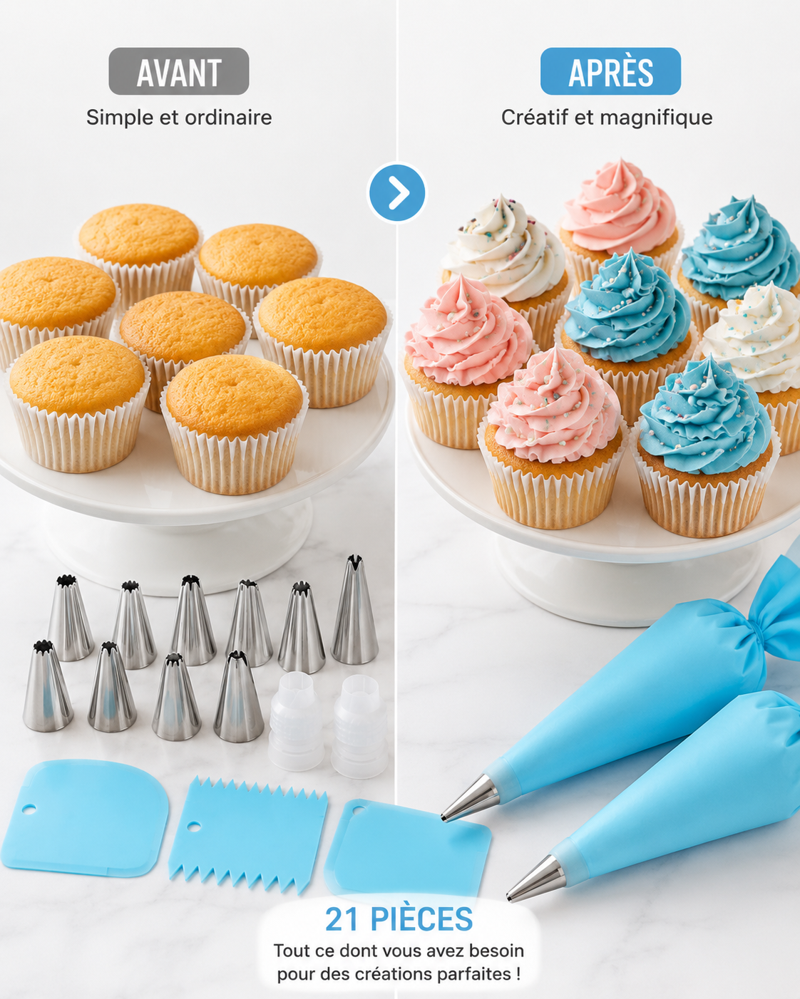 Avant apres avec le Kit de Decoration Patisserie 21 Pieces